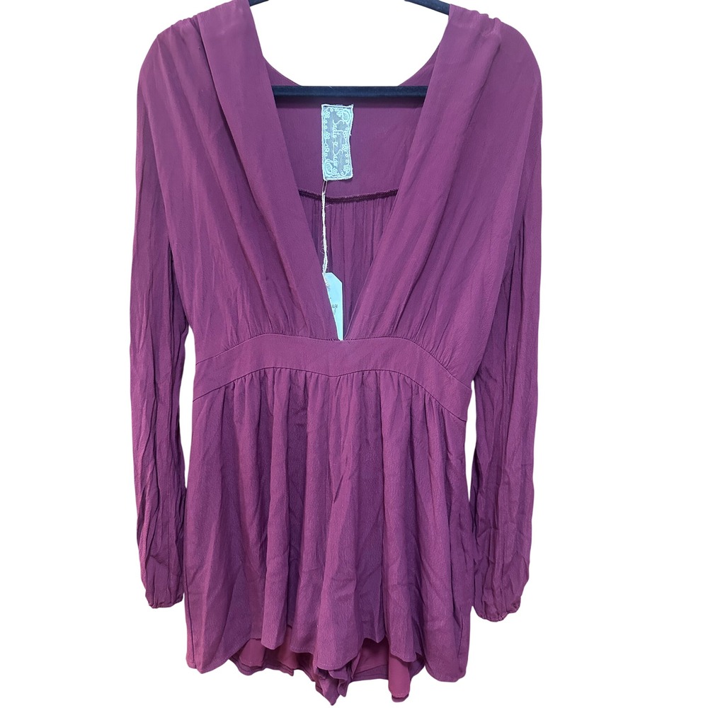 Sadie & Sage Plum Purple Deep V-Neck Long Sleeve Romper ARLL70119-K1 women's‎ M